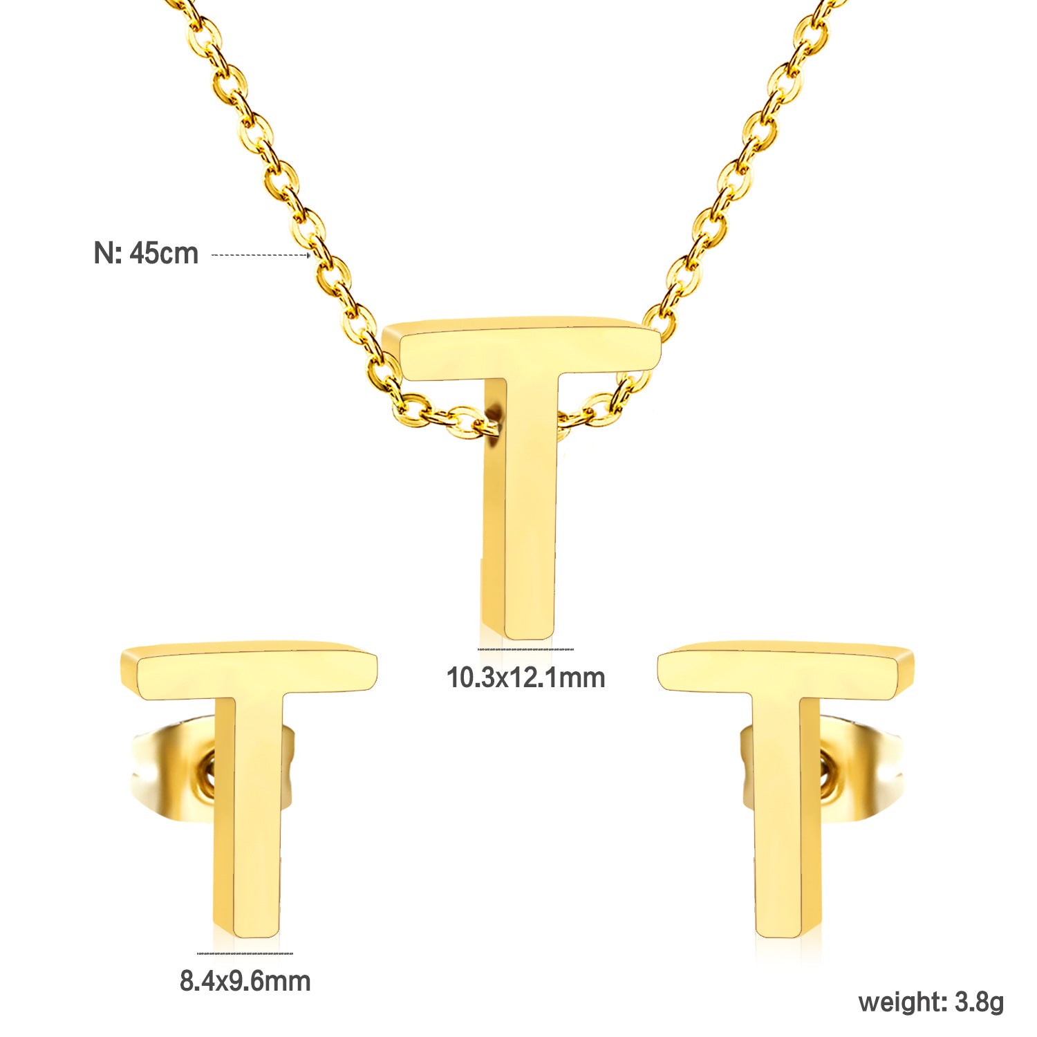 Simple 26 English Alphabet Necklace Earrings Jewelry Set