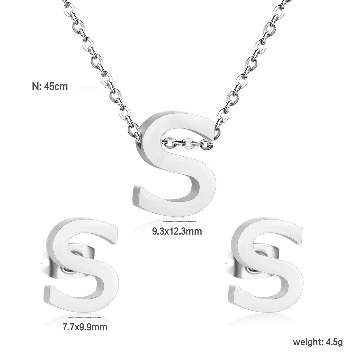 Simple 26 English Alphabet Necklace Earrings Jewelry Set