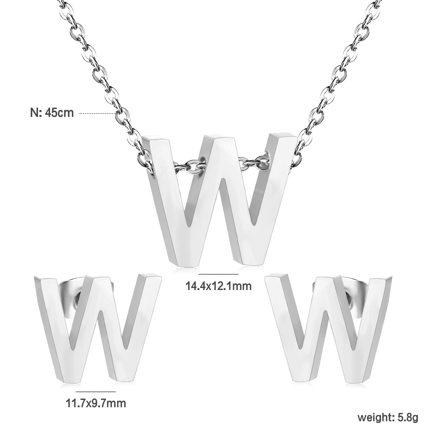Simple 26 English Alphabet Necklace Earrings Jewelry Set