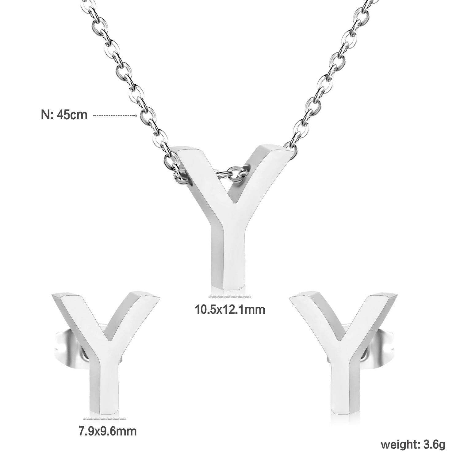 Simple 26 English Alphabet Necklace Earrings Jewelry Set