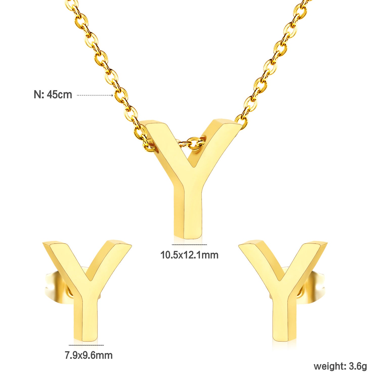 Simple 26 English Alphabet Necklace Earrings Jewelry Set