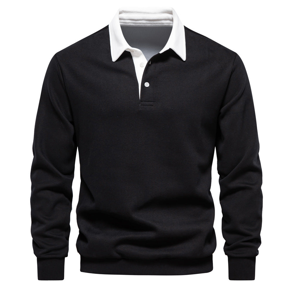 Big & Tall Men's Casual Solid Color Long Sleeve Polo Collar S-2XL