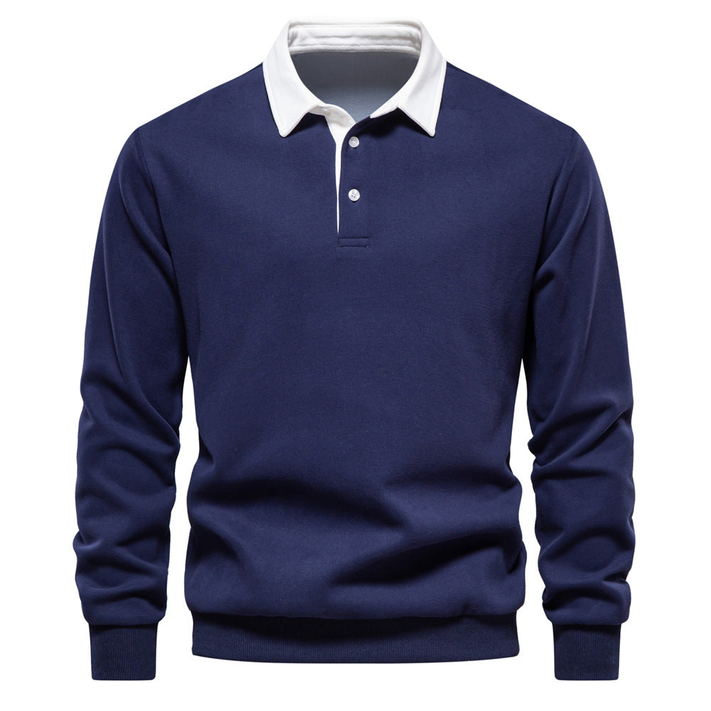 Big & Tall Men's Casual Solid Color Long Sleeve Polo Collar S-2XL