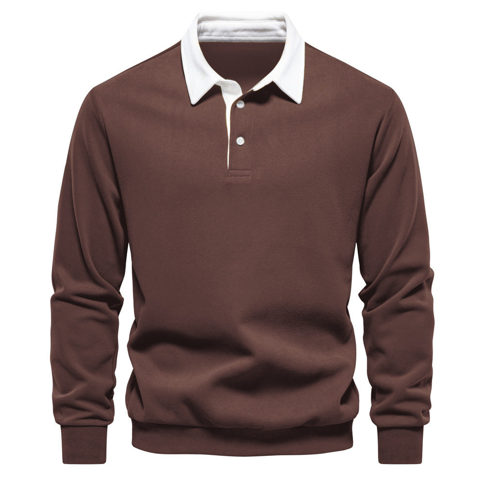 Big & Tall Men's Casual Solid Color Long Sleeve Polo Collar S-2XL