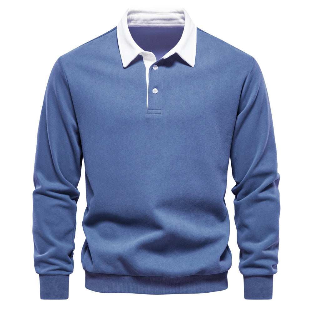 Big & Tall Men's Casual Solid Color Long Sleeve Polo Collar S-2XL