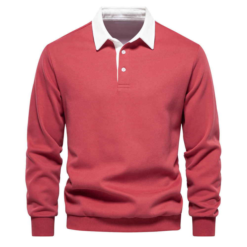 Big & Tall Men's Casual Solid Color Long Sleeve Polo Collar S-2XL