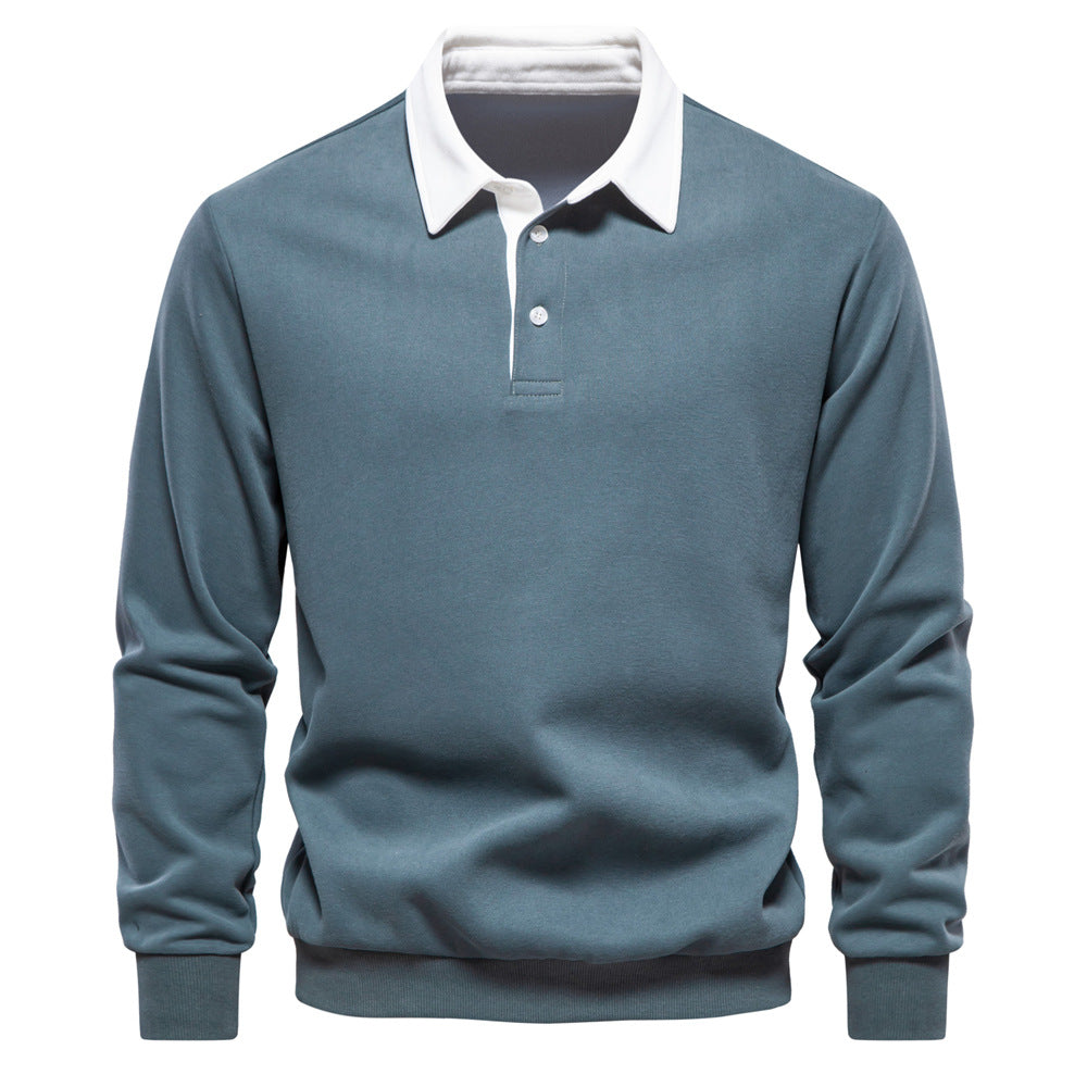 Big & Tall Men's Casual Solid Color Long Sleeve Polo Collar S-2XL