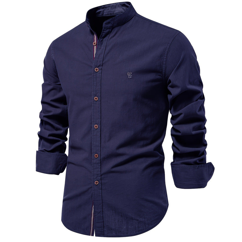 Big & Tall Men's Casual Fashion Solid Color Cotton Linen Long Sleeve Shirt XS-2XL