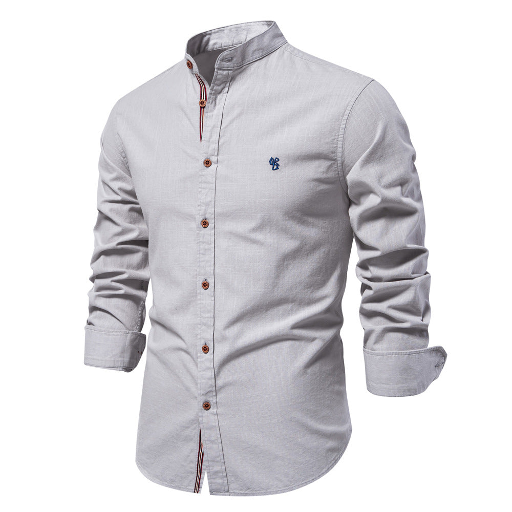 Big & Tall Men's Casual Fashion Solid Color Cotton Linen Long Sleeve Shirt XS-2XL