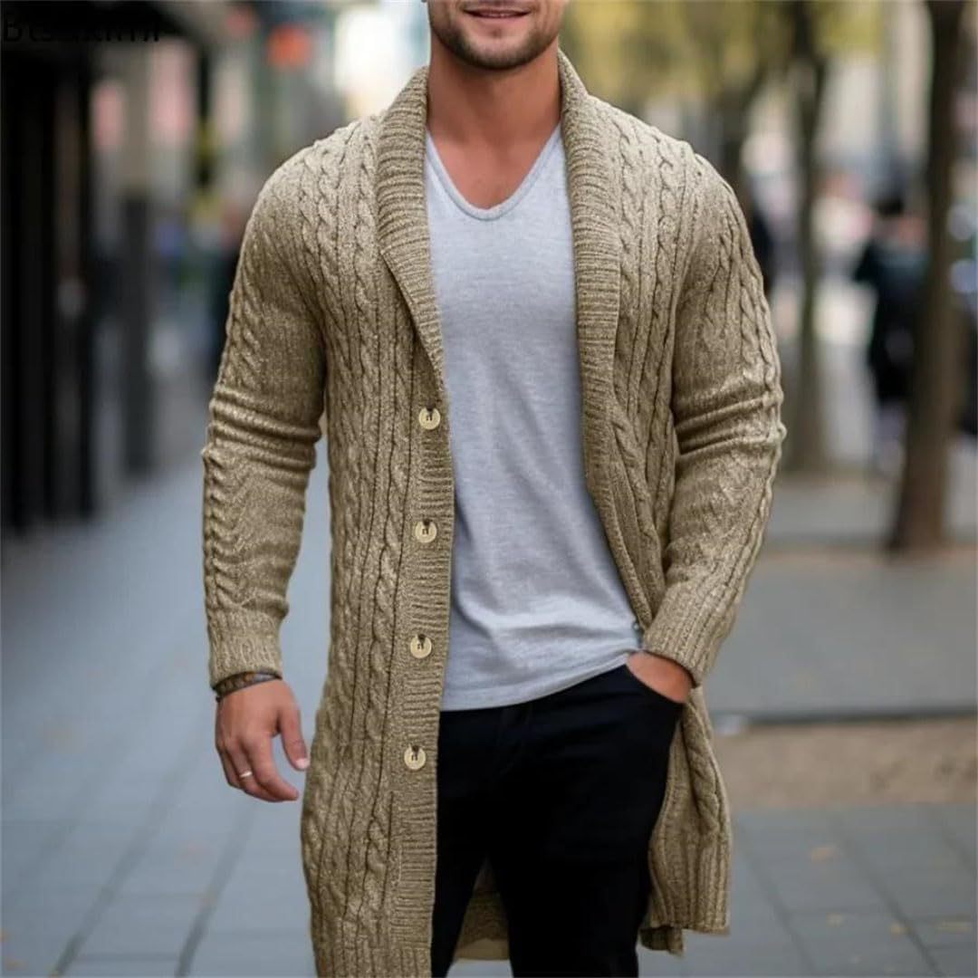 Big & Tall Men's Medium And Long Thick Needle Twist Cardigan Sweater Jacket M-3XL