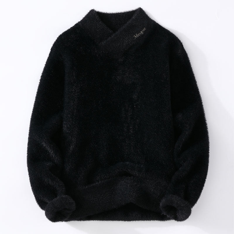 Big & Tall Men's Solid Color Fluffy Semi-Turtleneck Knit Sweater M-3XL