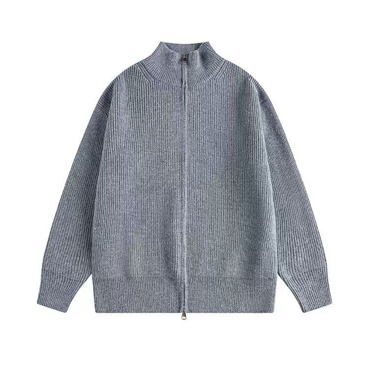 Big & Tall Men's Solid Color Collar Zip Cardigan Sweater L-3XL