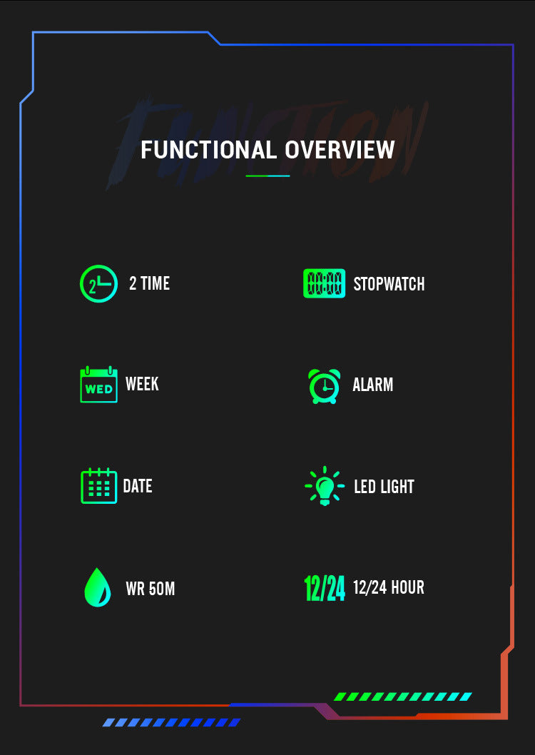 Sports Colorful Luminous Chronograph Waterproof Multifunctional Watch