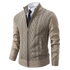 Big & Tall Men's Business Diamond Jacquard Thickened Vertical Neck Sweater Cardigan M-3XL