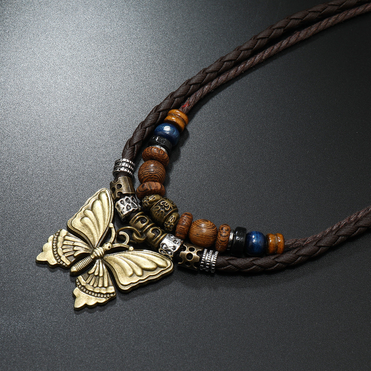 Vintage Cross Feather Double Beaded Turquoise Beaded Necklace
