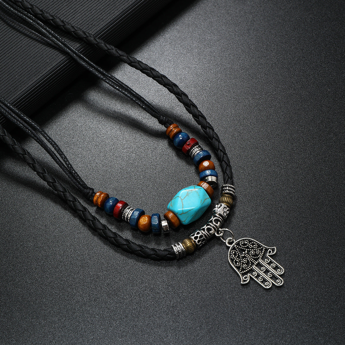 Vintage Cross Feather Double Beaded Turquoise Beaded Necklace