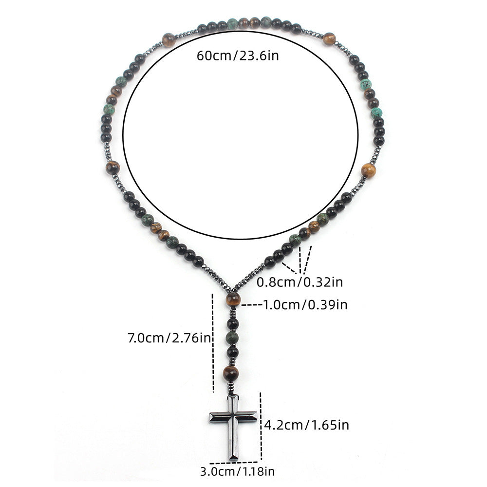 Vintage Natural Stone Long Cross Necklace