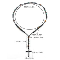 Vintage Natural Stone Long Cross Necklace