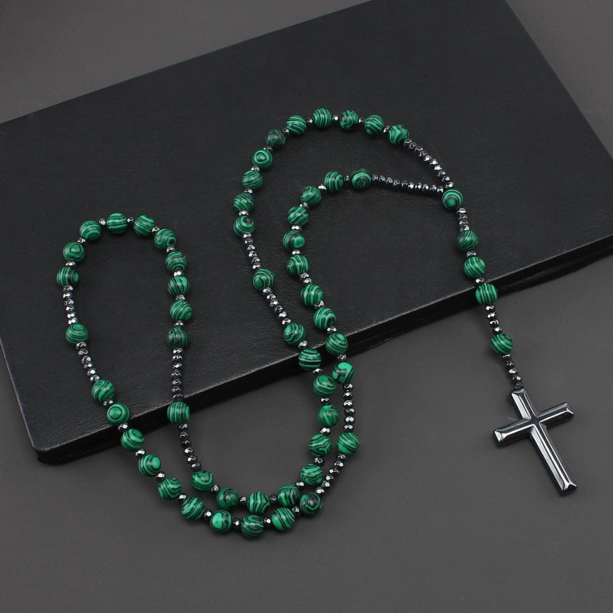 Vintage Natural Stone Long Cross Necklace