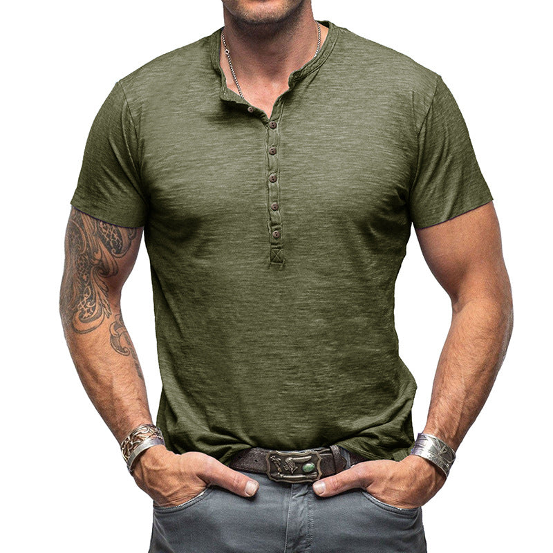 Big & Tall Men's Solid Color Slub Cotton Henry Collar T-Shirt S-2XL