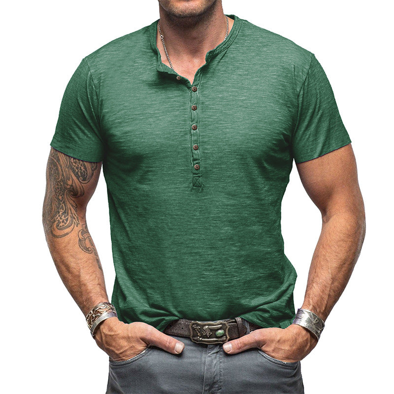 Big & Tall Men's Solid Color Slub Cotton Henry Collar T-Shirt S-2XL