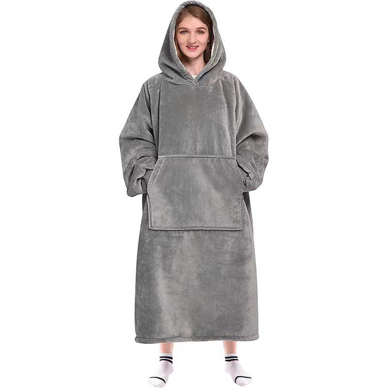 Long Lazy Pullover TV Blanket Flannel Hooded Pajamas
