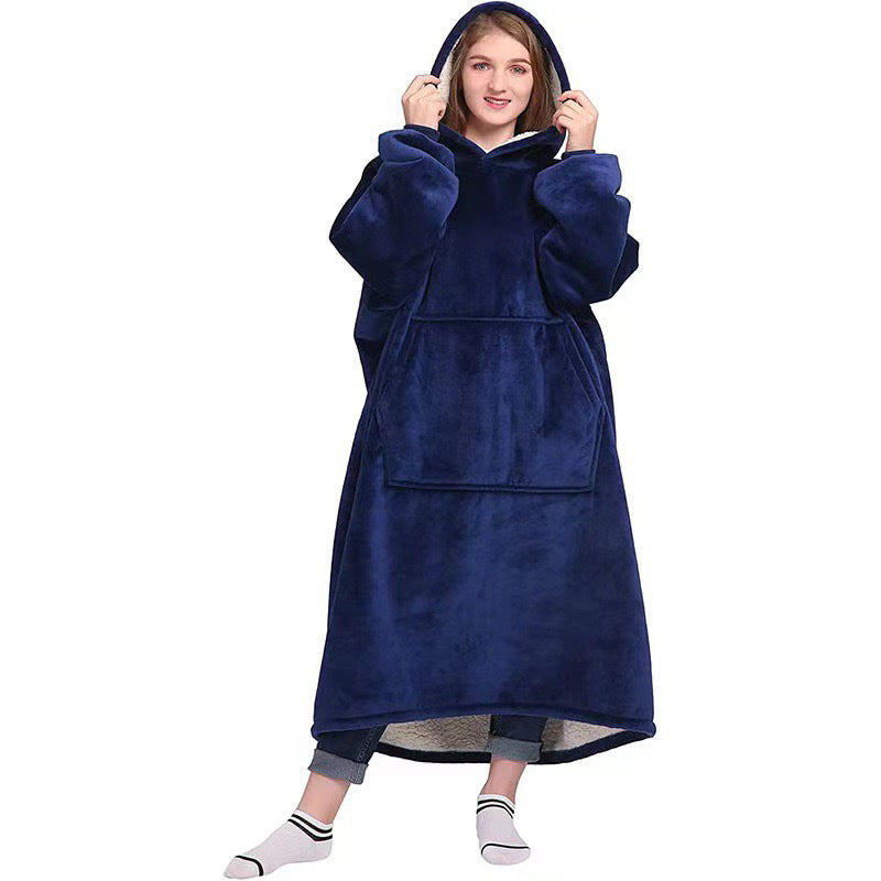 Long Lazy Pullover TV Blanket Flannel Hooded Pajamas