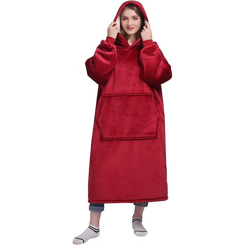 Long Lazy Pullover TV Blanket Flannel Hooded Pajamas