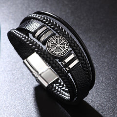 Punk Style Multi-Layer Compass Woven Leather Cord Bracelet