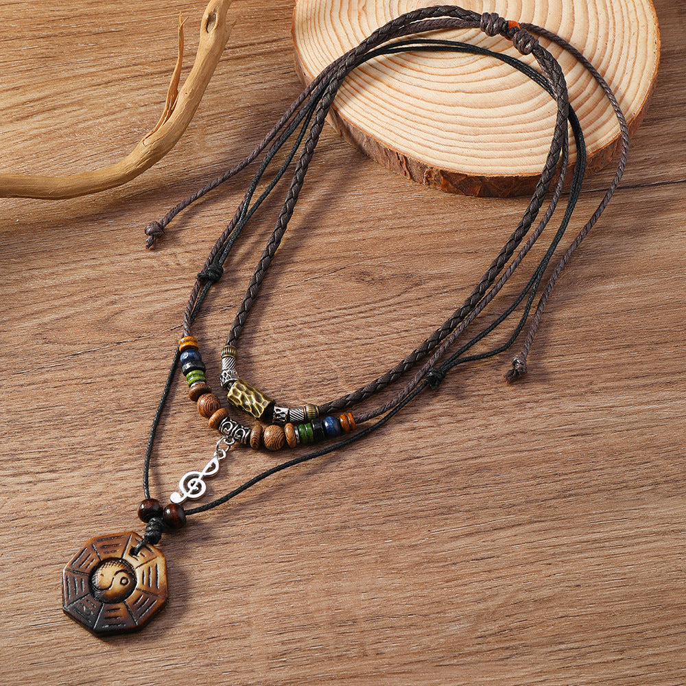 Vintage Braided Rope Beaded Multilayer Necklace Men's And Women's Accessories