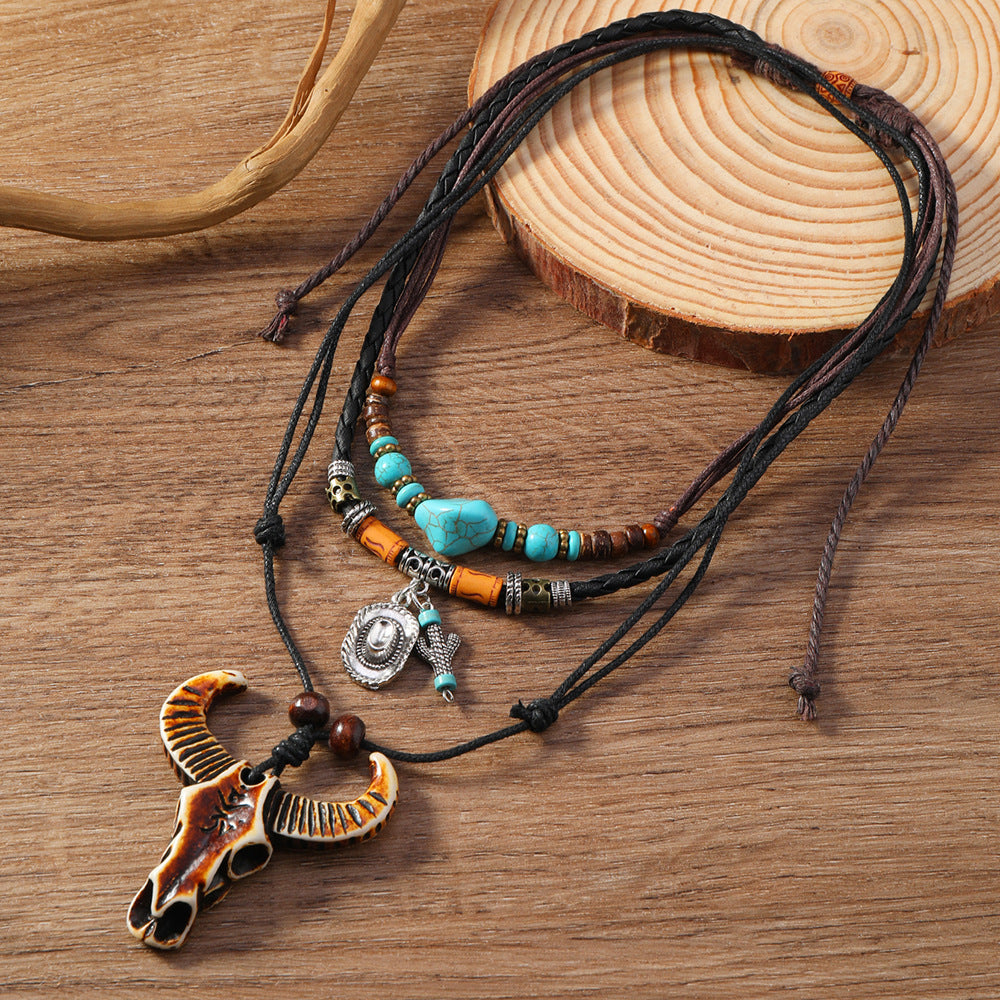 Vintage Braided Rope Beaded Multilayer Necklace Men's And Women's Accessories