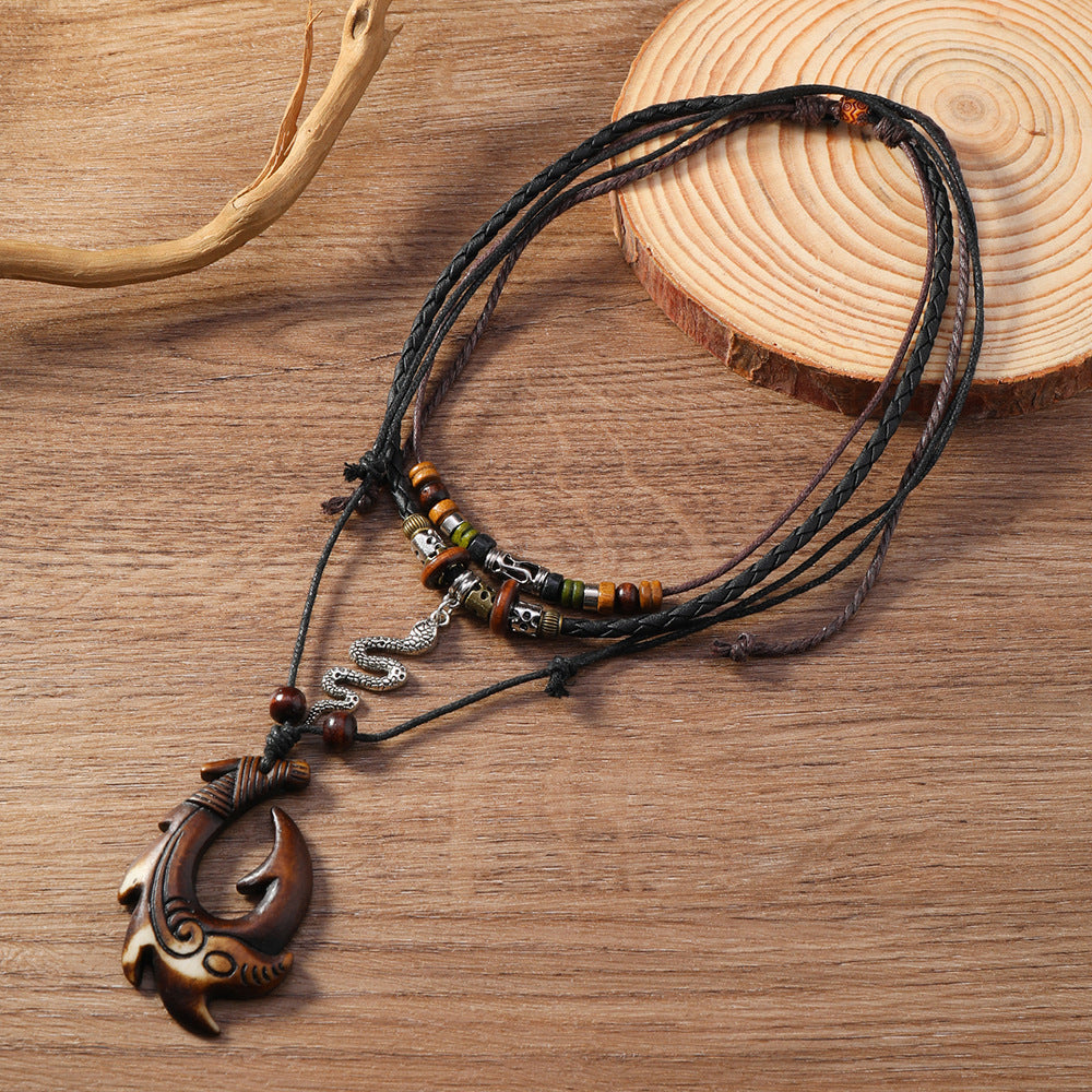 Vintage Braided Rope Beaded Multilayer Necklace Men's And Women's Accessories