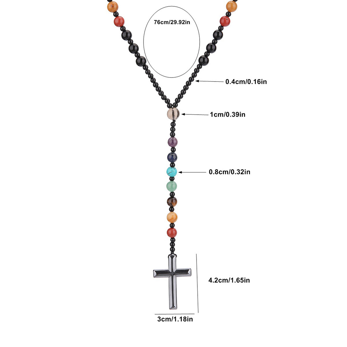Round Beaded Colorful Natural Stone Cross Necklace