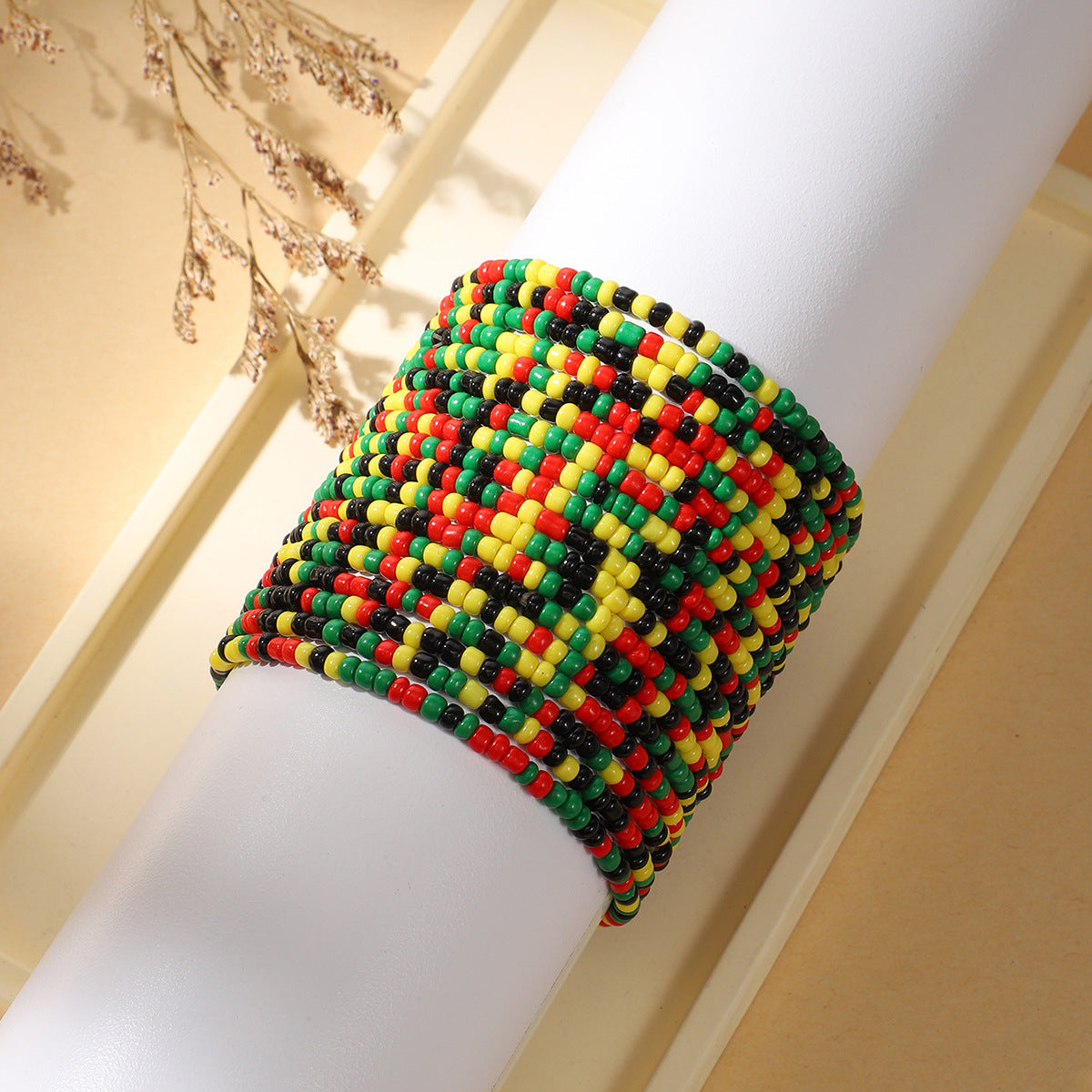 Black History Month Bohemian Black Red Yellow Green Bead Mixed Color Collocation Bracelet Elastic Bracelet
