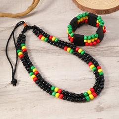 Red Yellow Green 8mm Wooden Beads Handmade Necklace Multi-layer Necklace Set
