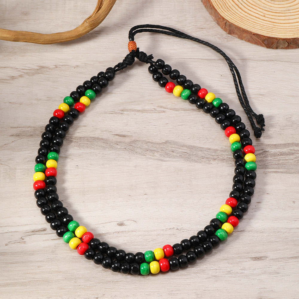 Red Yellow Green 8mm Wooden Beads Handmade Necklace Multi-layer Necklace Set