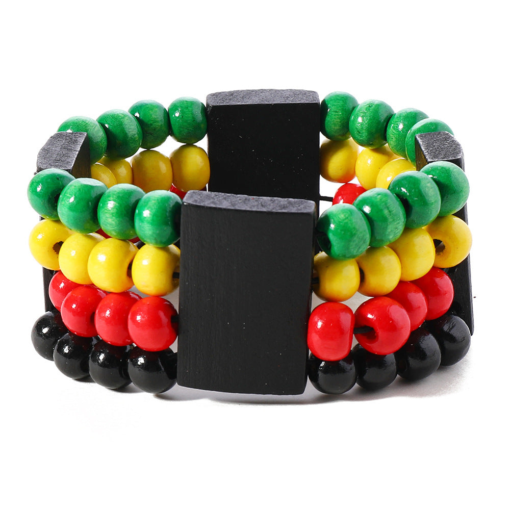 Red Yellow Green 8mm Wooden Beads Handmade Necklace Multi-layer Necklace Set