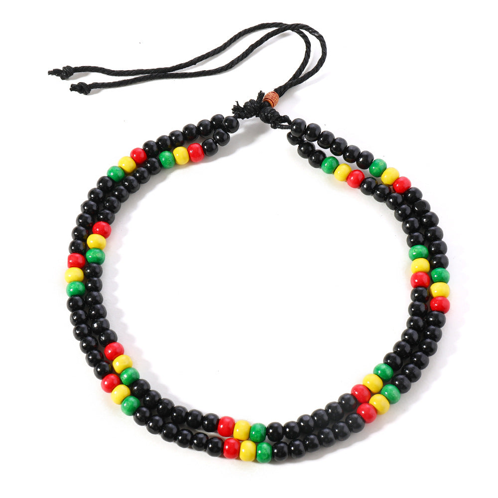 Red Yellow Green 8mm Wooden Beads Handmade Necklace Multi-layer Necklace Set