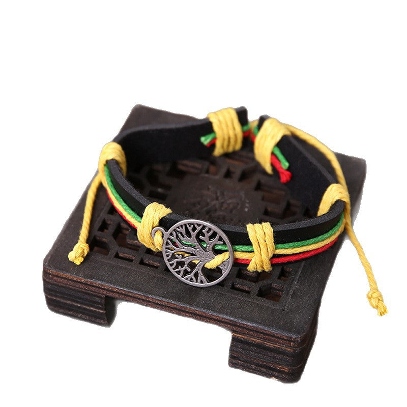 Tree Of Life Men's Hand-woven Leather Bracelet New Multi-color Optional Multi-layer Combination Set Decoration