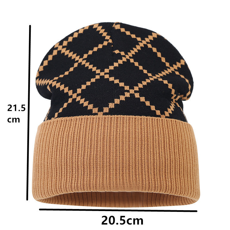 Outdoor Cold-proof Diamond Knitted Hat Gloves Scarf Set