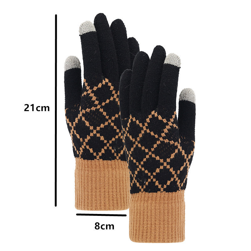 Outdoor Cold-proof Diamond Knitted Hat Gloves Scarf Set