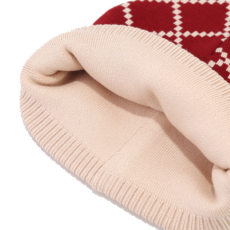 Outdoor Cold-proof Diamond Knitted Hat Gloves Scarf Set