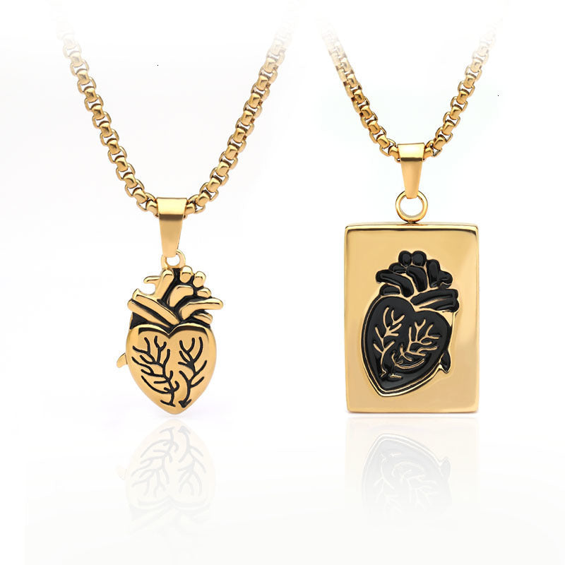 Heart Shape Bead Chain Rock Style Couple Necklace