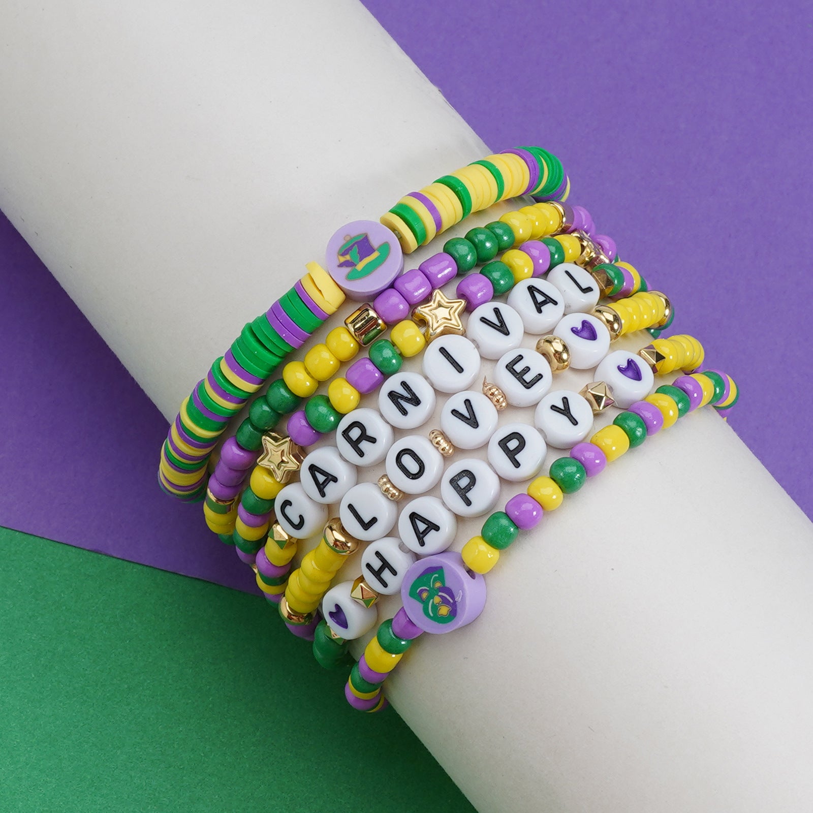Mardi Gras Carnival Love Soft Pottery Beaded Party Bracelet