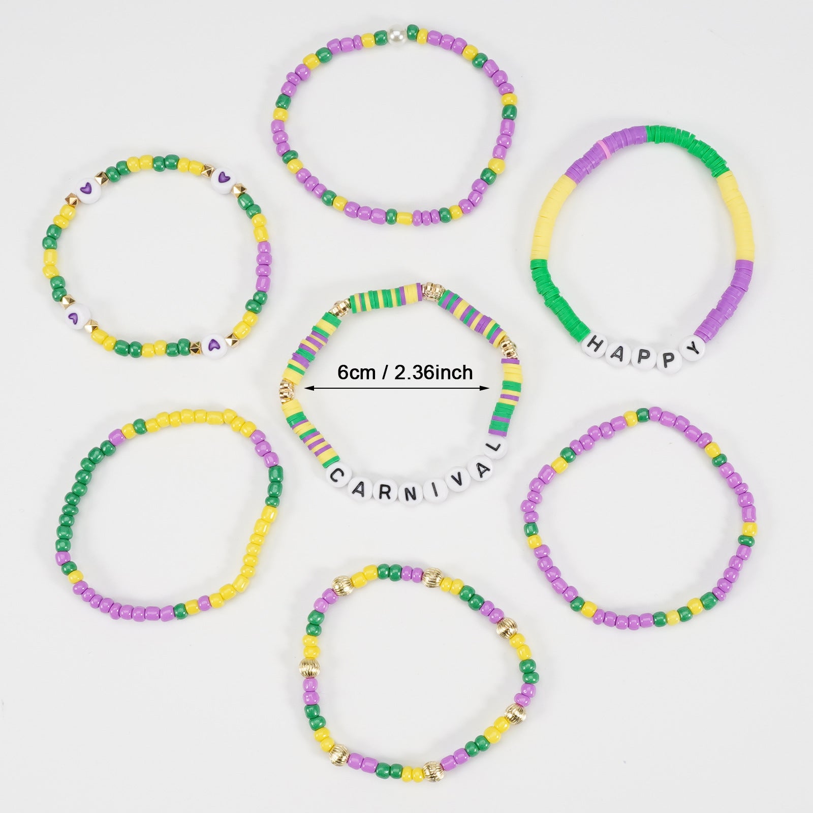 Mardi Gras Carnival Love Soft Pottery Beaded Party Bracelet
