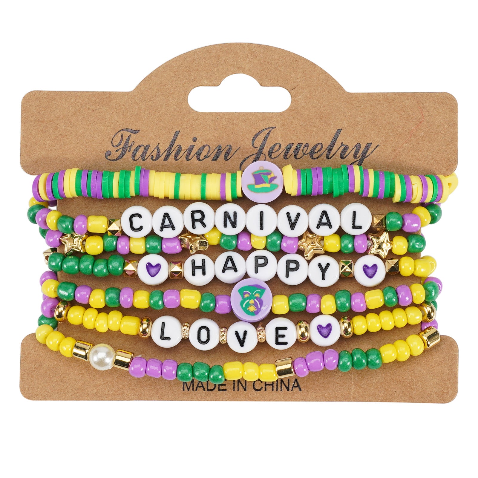 Mardi Gras Carnival Love Soft Pottery Beaded Party Bracelet