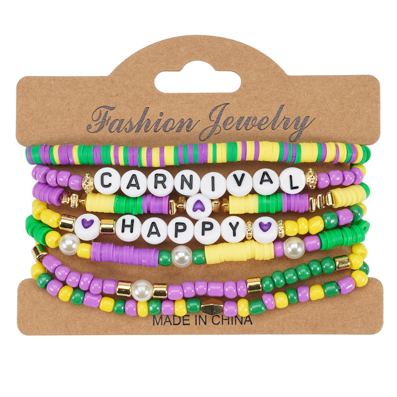 Mardi Gras Carnival Love Soft Pottery Beaded Party Bracelet