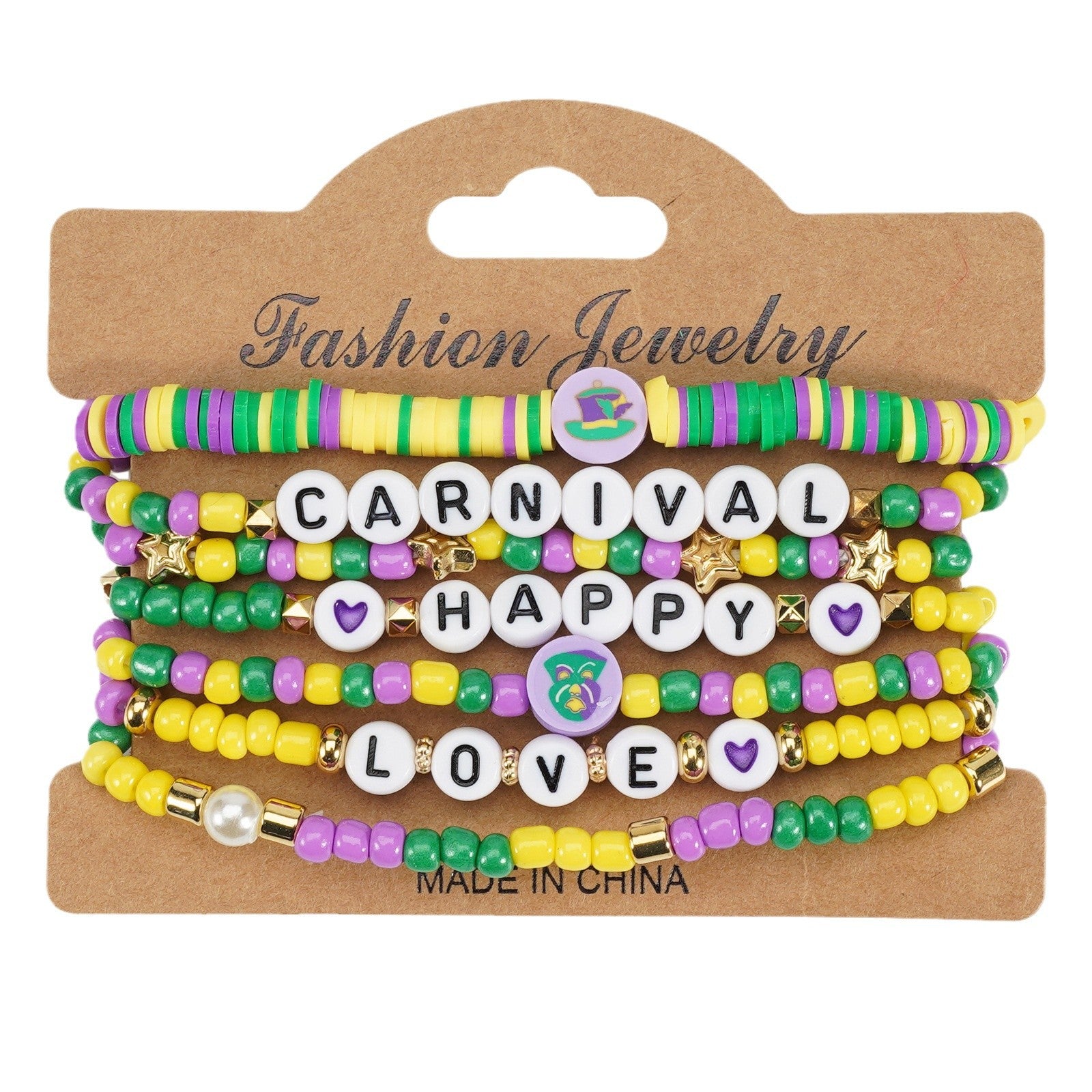 Mardi Gras Carnival Love Soft Pottery Beaded Party Bracelet