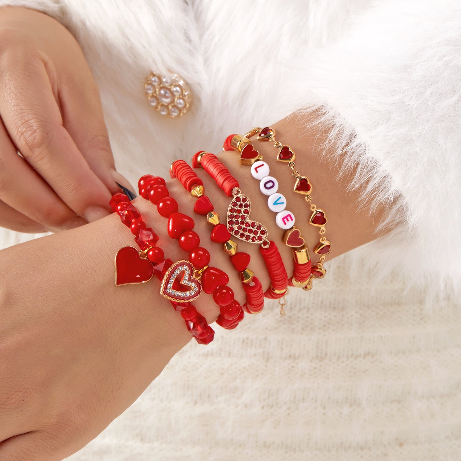 Fashion OL Valentine's Day Love Flower Red Overlapping Couple Bracelet