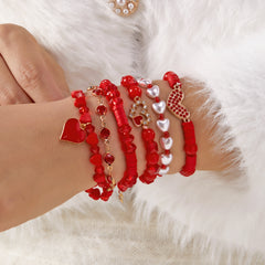 Fashion OL Valentine's Day Love Flower Red Overlapping Couple Bracelet